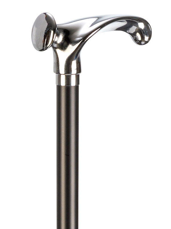 Wooden walking stick in black with an engraved, chromed round hook handle -  Ossenberg GmbH